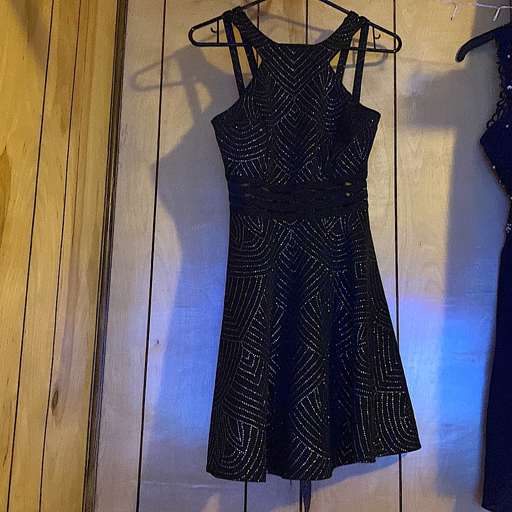 Juniors' Illusion-Waist Scuba Fit & Flare Dress